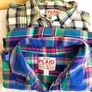 2 Old Navy Plaid Button Down Cotton Shirts